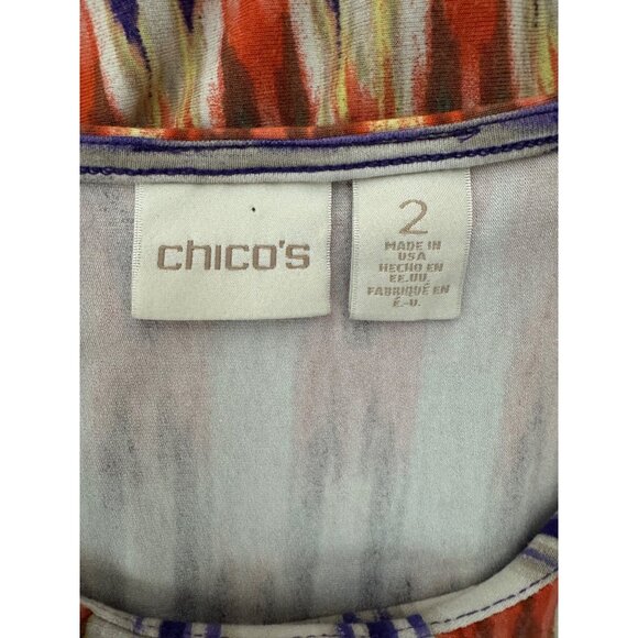 Chico's Size 2 = Large/12 Ikat Print Purple Ilana Shift Dress Soft Knit Stretch - Picture 4 of 6